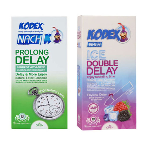 کاندوم ناچ کدکس مدل PROLONG DELAY بسته 12 عددی به همراه کاندوم ناچ کدکس مدل ICE DOUBLE DELAY بسته 10 عددی