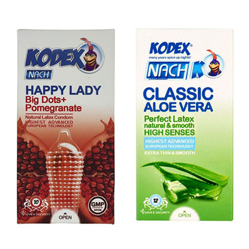 کاندوم ناچ کدکس مدل CLASSIC ALOE VERA بسته 12 عددی به همراه کاندوم ناچ کدکس مدل Happy lady بسته 10 عددی