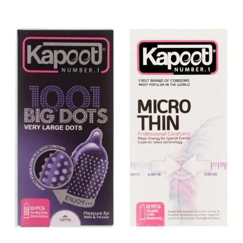 کاندوم خاردار کاپوت مدل Big Dot بسته 10 عددی به همراه کاندوم روان کننده کاپوت مدل MicroThin بسته 12 عددی
