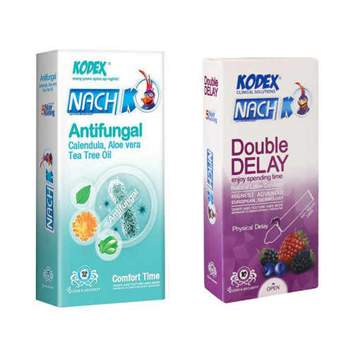 کاندوم تاخیری ناچ کدکس مدل Antifungal بسته 12 عددی به همراه کاندوم کدکس مدل double بسته 10 عددی