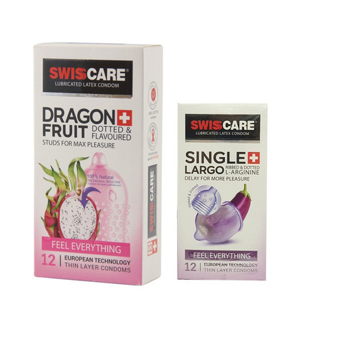 کاندوم سوئیس کر مدل DRAGON FRUIT بسته 12 عددی به همراه کاندوم سوئیس کر مدل LARGO بسته 12 عددی