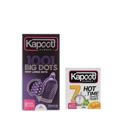 کاندوم خاردار کاپوت مدل BIG DOTS بسته 10 عددی به همراه کاندوم تاخیری کاپوت مدل 7HOT TIME بسته 3 عددی