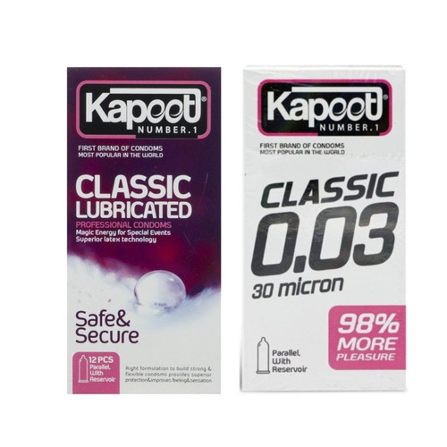 کاندوم کلاسیک کاپوت مدل 0.03 بسته 10 عددی به همراه کاندوم کلاسیک کاپوت مدل LUBRICATED بسته 12 عددی