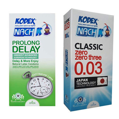 کاندوم ناچ کدکس مدل PROLONG DELAY بسته 12 عددی به همراه کاندوم ناچ کدکس مدل CLASSIC 0.03 بسته 12 عددی