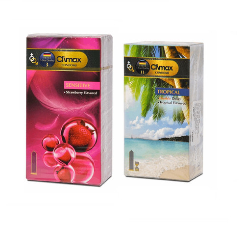 کاندوم کلایمکس مدل Sensitive بسته 12 عددی به همراه کاندوم کلایمکس مدل Tropical بسته 12 عددی