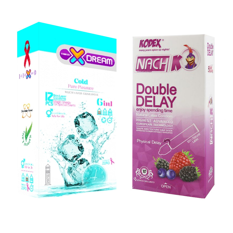 کاندوم ایکس دریم مدل Cold بسته 12 عددی به همراه کاندوم تاخیری کدکس مدل Double Delay بسته 10 عددی