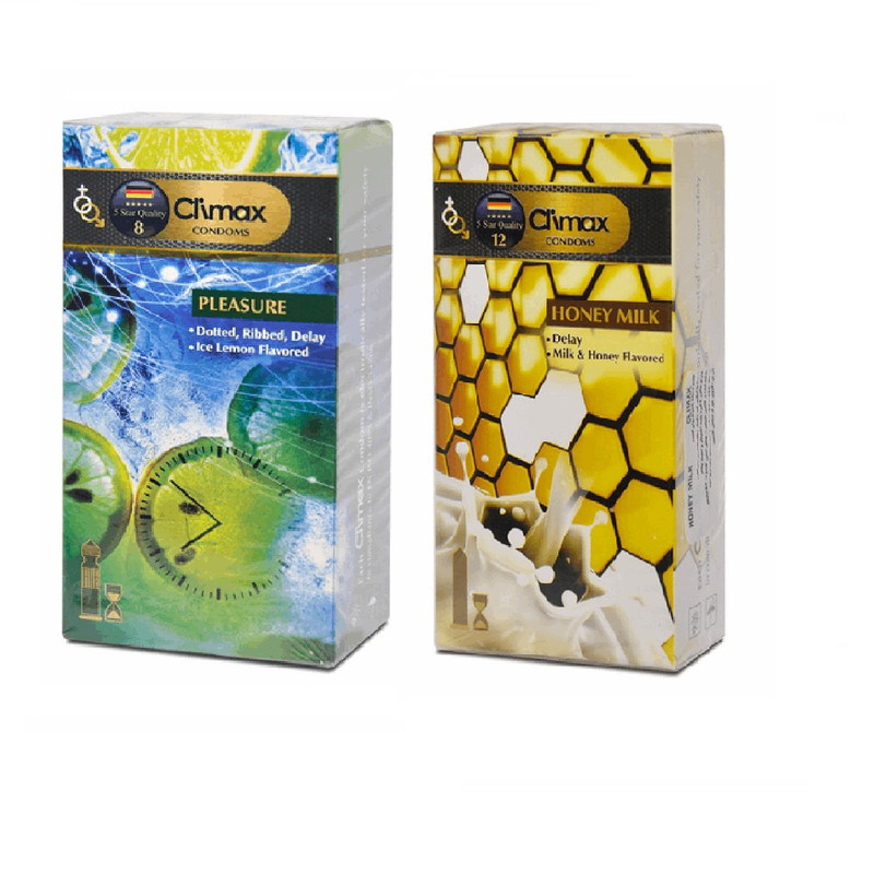 کاندوم کلایمکس مدل Pleasure  بسته 12 عددی به همراه کاندوم کلایمکس مدل Honey Milk  بسته 12 عددی