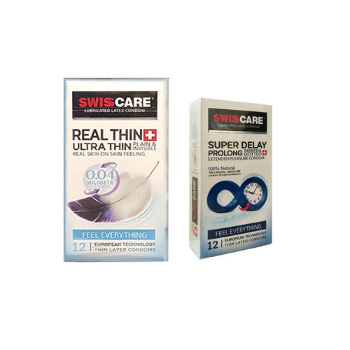 کاندوم سوئیس کر مدل REAL THIN SUPER DELAY مجموعه 2 عددی