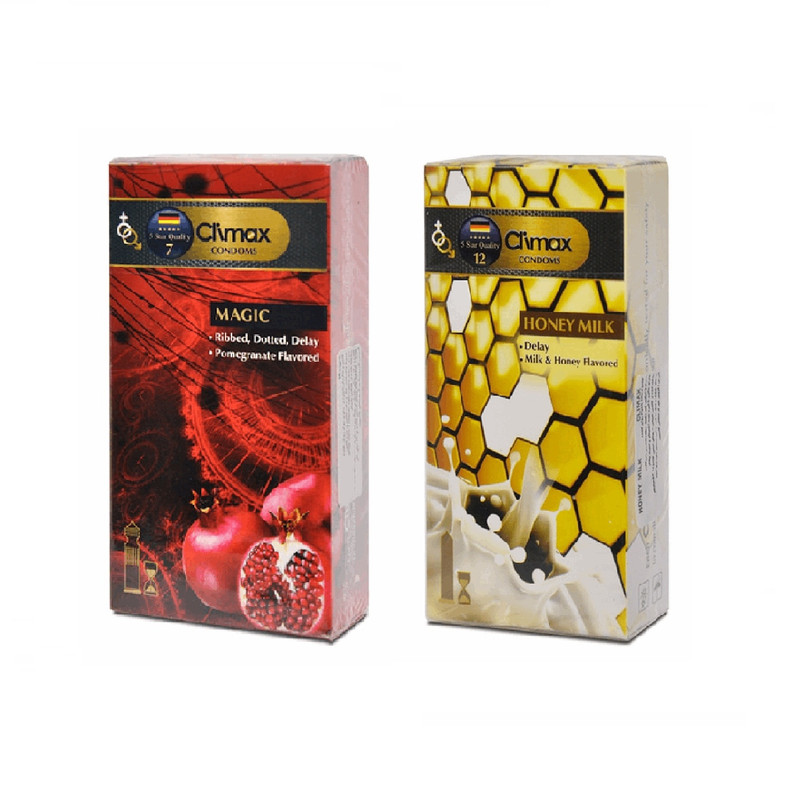 کاندوم کلایمکس مدل Magic بسته 12 عددی به همراه کاندوم کلایمکس مدل Honey Milk  بسته 12 عددی