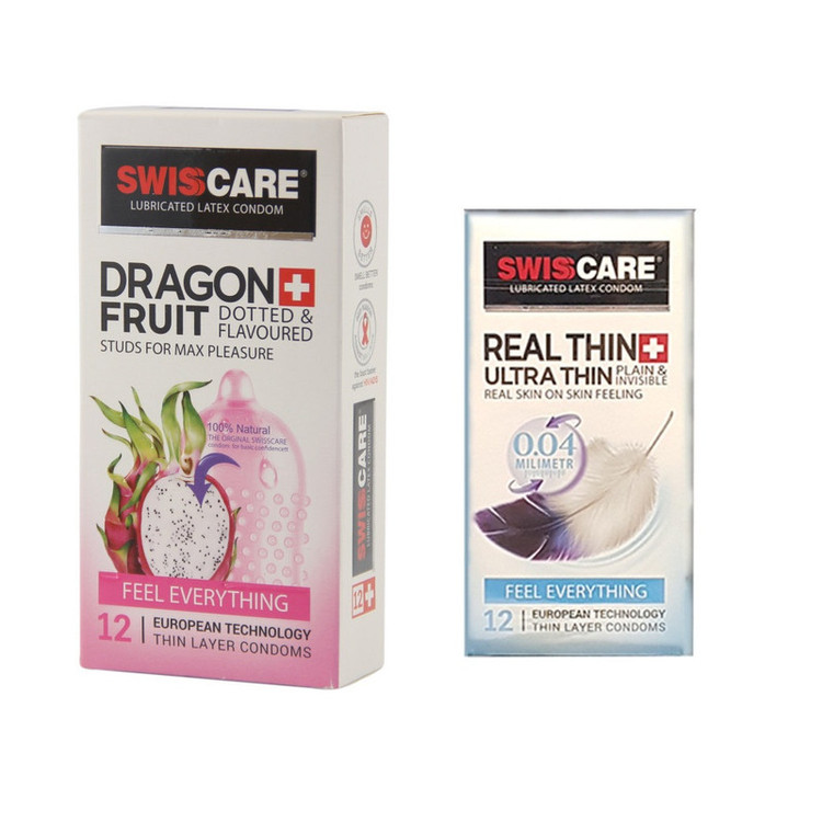 کاندوم سوئیس کر مدل DRAGON FRUIT Real Thin مجموعه 2 عددی
