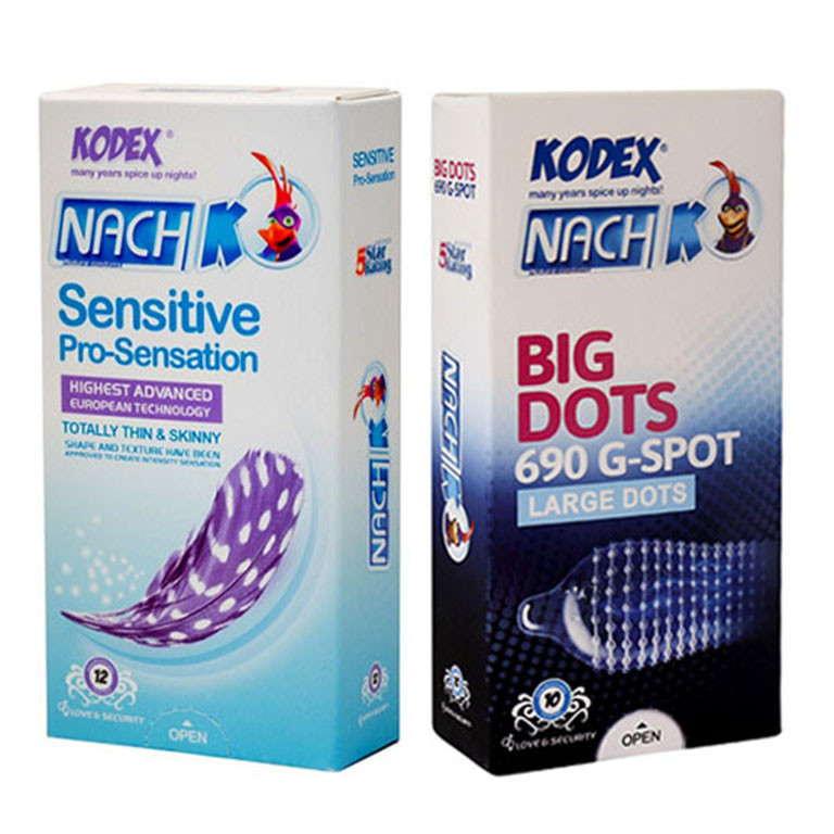 کاندوم ناچ کدکس مدل 690 BIG DOTS بسته 10 عددی به همراه کاندوم ناچ کدکس مدل Sensitive بسته 12 عددی