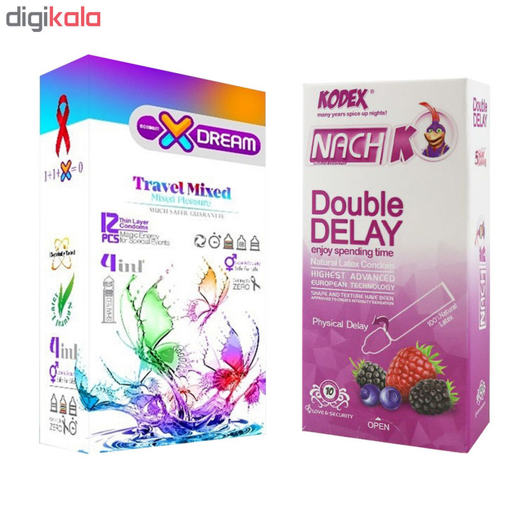 کاندوم ایکس دریم مدل Travel Mixed بسته 12 عددی به همراه کاندوم تاخیری کدکس مدل Double Delay بسته 10 عددی