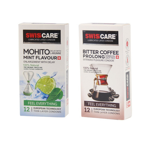 کاندوم سوئیس کر مدل Mohito بسته 12 عددی به همراه کاندوم سوئیسکر مدل Coffee Prolong بسته 12 عددی