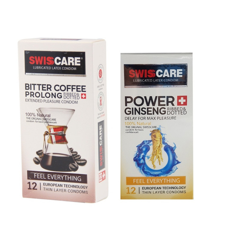 کاندوم سوئیس‌کر مدل Coffee Prolong بسته 12 عددی به همراه کاندوم سوئیس کر مدل Gensing بسته 12 عددی