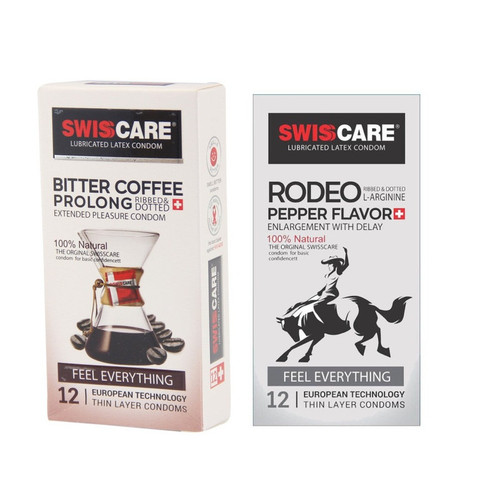 کاندوم سوئیسکر مدل Coffee Prolong بسته 12 عددی به همراه کاندوم سوئیس کر مدل RODEO بسته 12 عددی