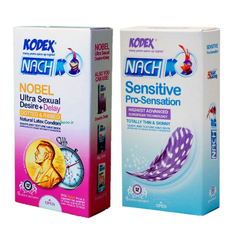 کاندوم ناچ کدکس مدل Sensitive بسته 12 عددی به همراه با کاندوم ناچ کدکس مدل Nobel، بسته 12عددی
