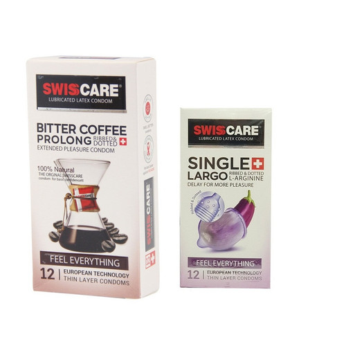 کاندوم سوئیسکر مدل Coffee Prolong بسته 12 عددی به همراه کاندوم سوئیس کر مدل Largo بسته 12 عددی