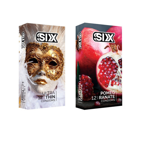کاندوم سیکس مدل Ultra Thin بسته 12 عددی به همراه کاندوم سیکس مدل Pomegranate بسته 12 عددی