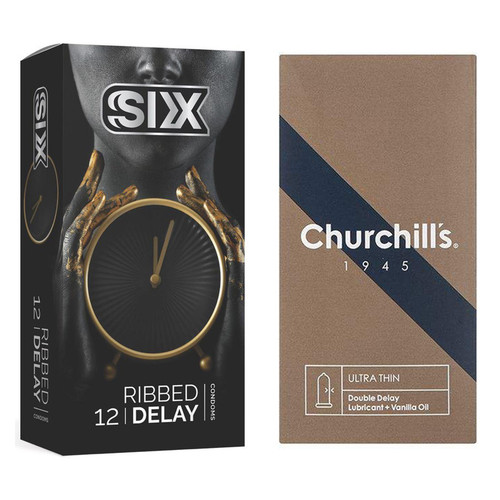 کاندوم چرچیلز مدل Ultra Thin Double Delay بسته 12 عددی به همراه کاندوم سیکس مدل Ribbed Delay بسته 12 عددی