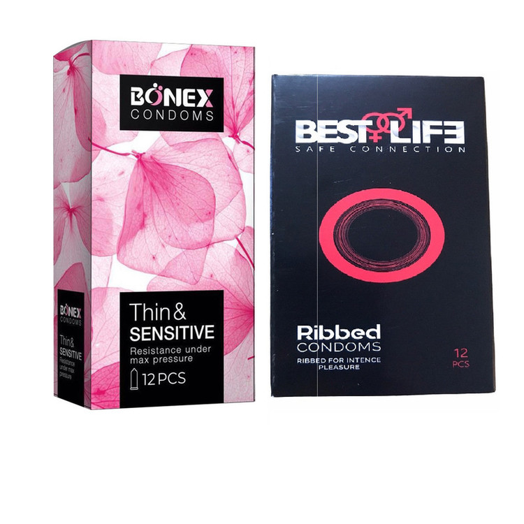 کاندوم بونکس مدل Thin & Sensitive بسته 12 عددی کاندوم بست لایف مدل Ribbed بسته 12 عددی