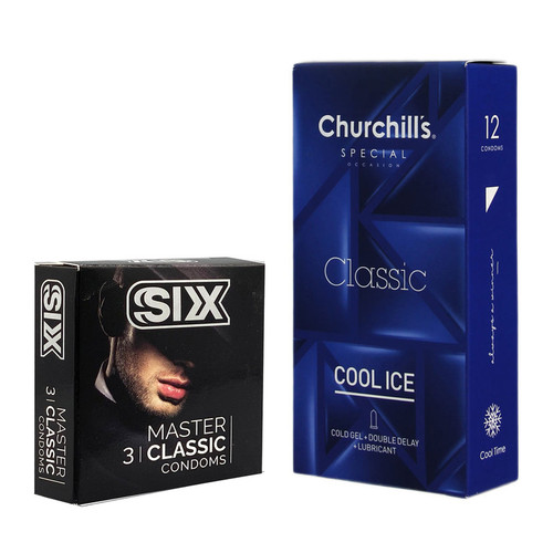 کاندوم چرچیلز مدل Cool Ice بسته 12 عددی به همراه کاندوم سیکس مدل کلاسیک بسته 3 عددی