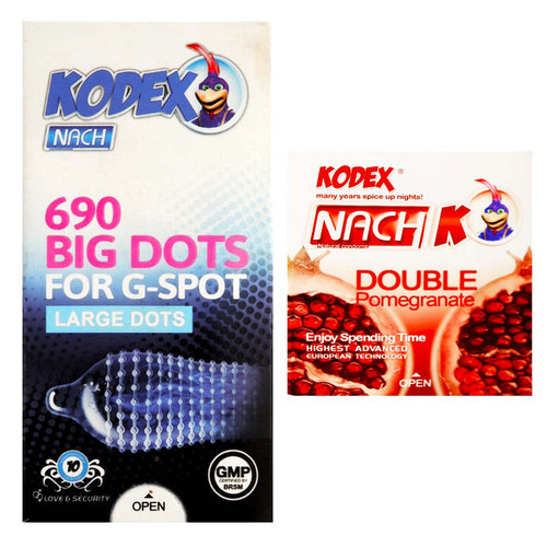 کاندوم ناچ کدکس مدل 690 Big Dots بسته 12 عددی به همراه کاندوم مدل Double Pomegranate بسته 3 عددی