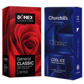 کاندوم چرچیلز مدل Cool Ice بسته 12 عددی به همراه کاندوم بونکس مدل General Classic بسته 12 عددی