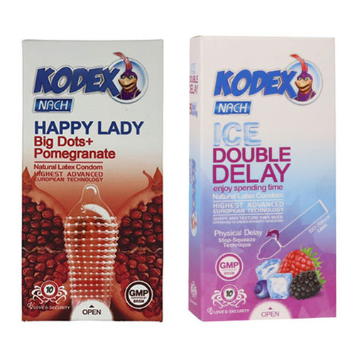 کاندوم ناچ کدکس مدل ICE DOUBLE DELAY بسته 10 عددی به همراه کاندوم ناچ کدکس مدل Happy lady بسته 10 عددی