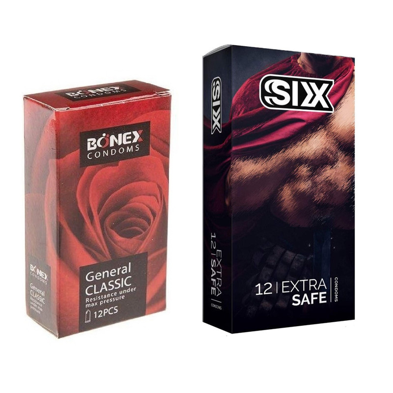 کاندوم بونکس مدل Pome Granate بسته 12 عددی به همراه کاندوم سیکس مدل Max Safety بسته 12 عددی