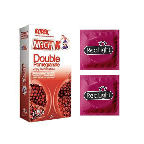 کاندوم ناچ کدکس مدل DOUBLE POMOGRANATE بسته 12 عددی به همراه کاندوم ردلایت مدل فویل مجموعه 2 عددی